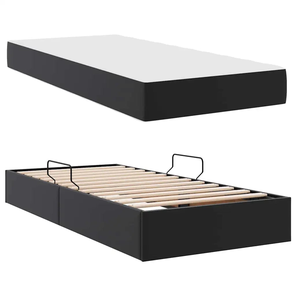 Letto con contenitore e materasso 2 pcs Nero Pelle