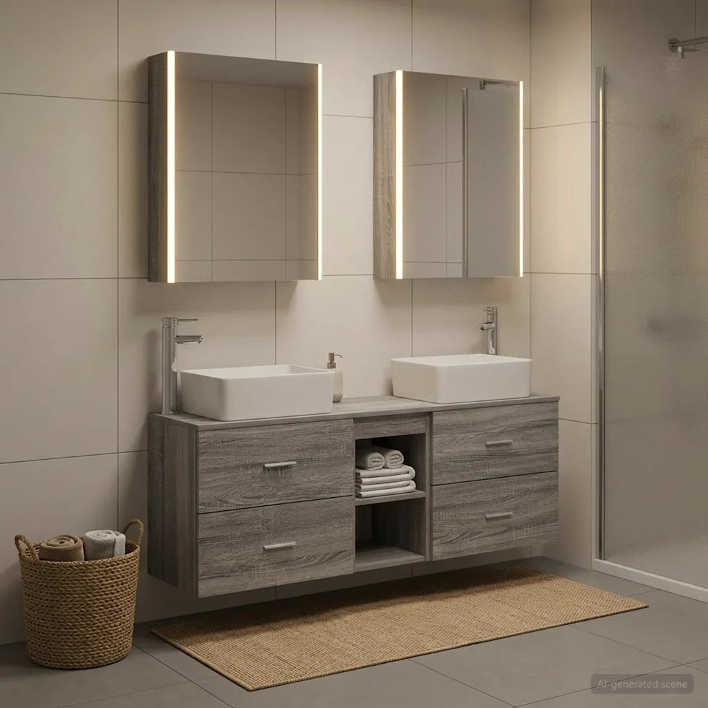 Set di mobili per il bagno 5 pcs Sonoma grigio 3406852