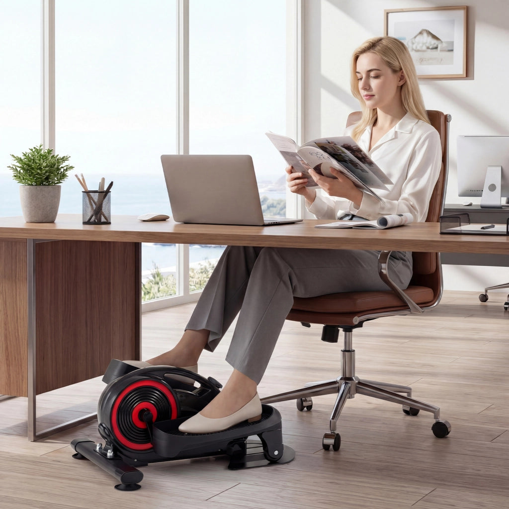 Ellittica da casa con display e resistenza magnetica regolabile, Ellittica sotto scrivania salvaspazio per riabilitazione e cardio Rosso