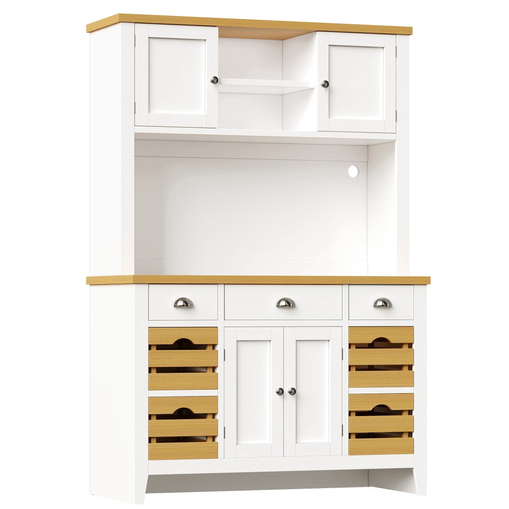 Credenza da cucina alta con ripiani regolabili e 4 cestelli, LED multicolore, in MDF bianco, 120 × 40 × 188 cm