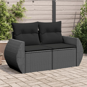 Divano da giardino con cuscini 2 posti nero in polyrattan 365991