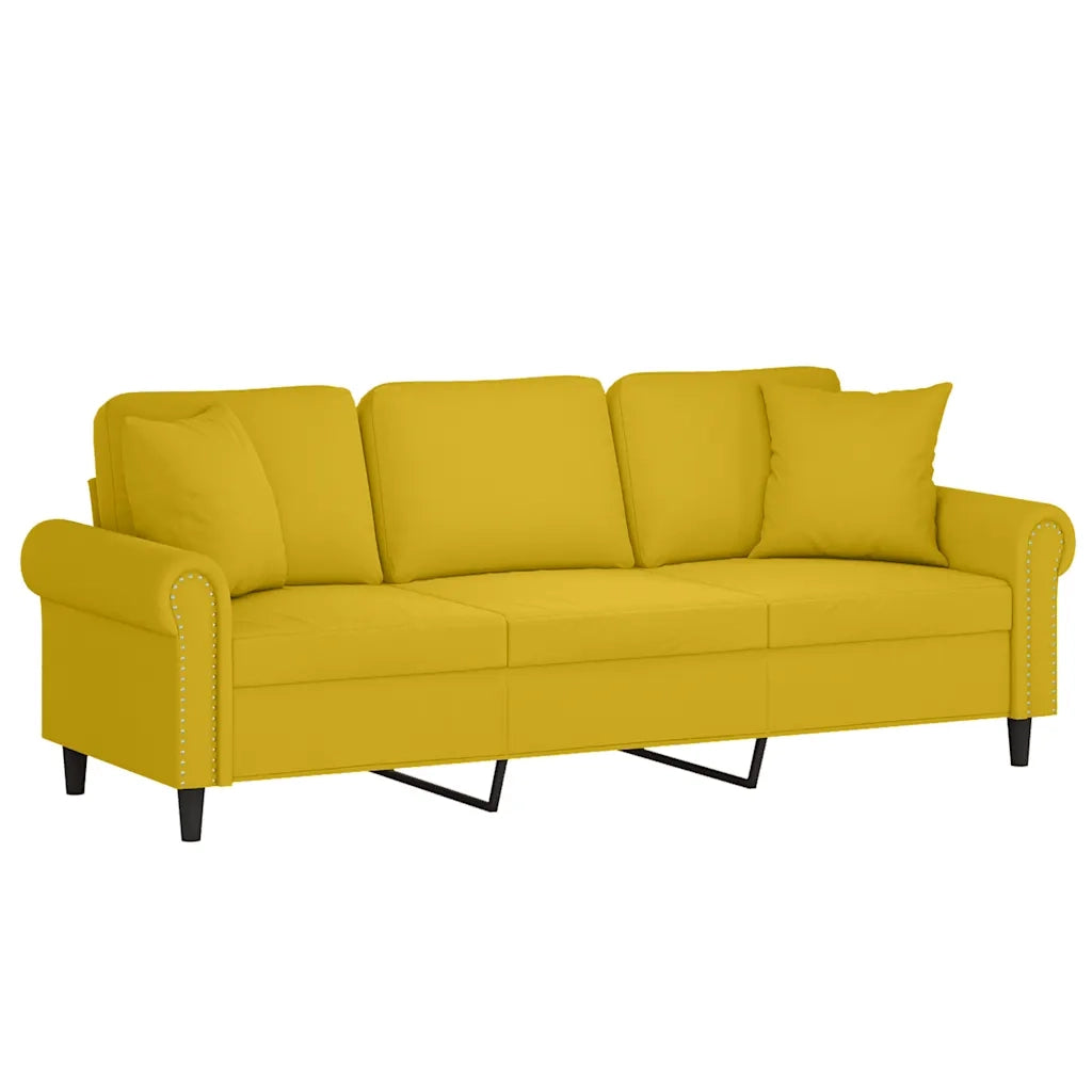 Divano a 3 Posti con Cuscini-Sofa 3 Posti con Cuscini Giallo 180 cm in Velluto 327604
