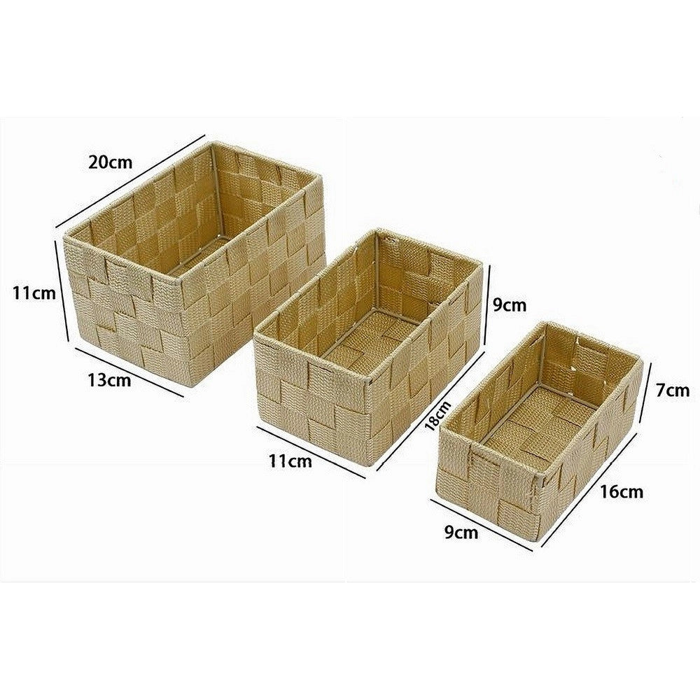 Trade Shop - Cestini Tessuto 3 Scatole Organizer Portaoggetti Bagnoschiuma Makeup Beige Scuro -
