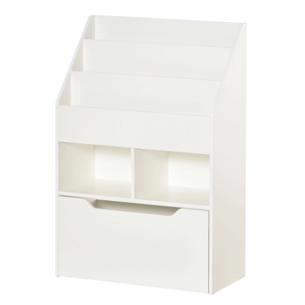 Libreria per Bambini con Ripiani e Cassetto in MDF Bianco, Scaffale Portagiochi Salvaspazio, 60x29.9x90cm