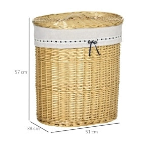Cesto porta biancheria in vimini con coperchio 100L 51x38x57cm naturale per bagno e camera da letto