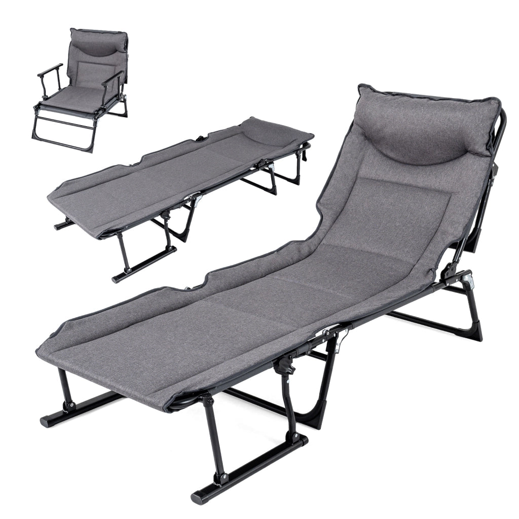 Sedia a sdraio pieghevole con schienale reclinabile 6 posizioni e poggiatesta ergonomico, Letto da esterno con struttura in metallo 180 x 67,5 x 37 cm