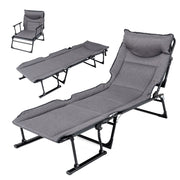 Sedia a sdraio pieghevole con schienale reclinabile 6 posizioni e poggiatesta ergonomico, Letto da esterno con struttura in metallo 180 x 67,5 x 37 cm