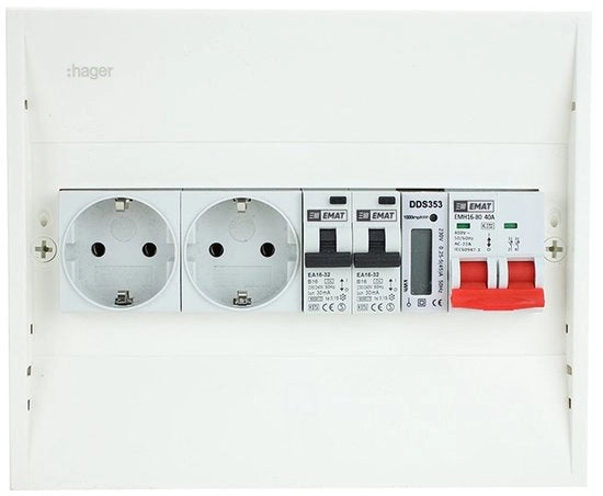 Distributore fotovoltaico 2x B16 alamat con 2x WCD, contatore kWh e interruttore principale (PV0008)
