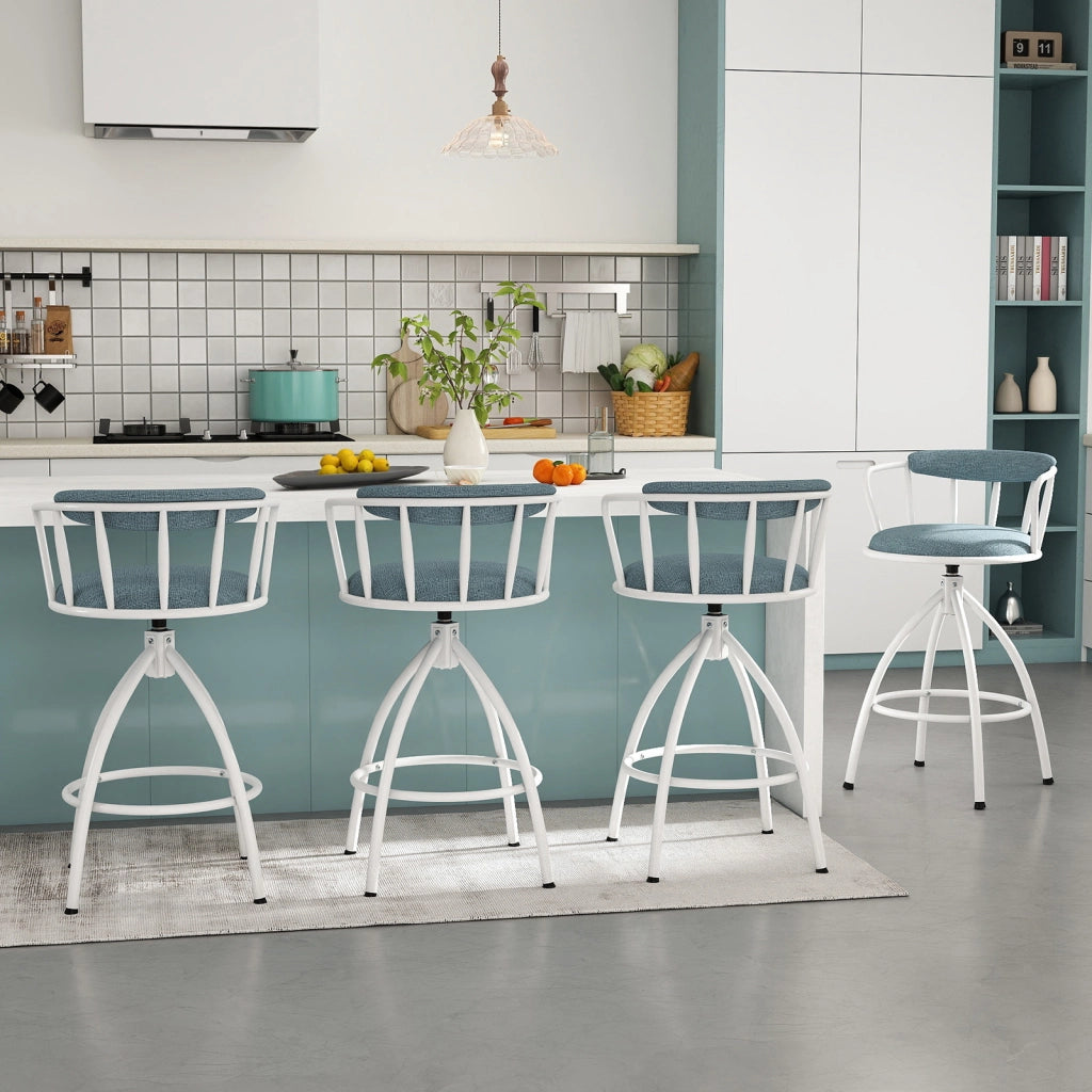 Set da 2 sgabelli da bar altezza contatore imbottiti con schienale e poggiapiedi, Sgabelli moderni in metallo per cucina bar e sala da pranzo Blu