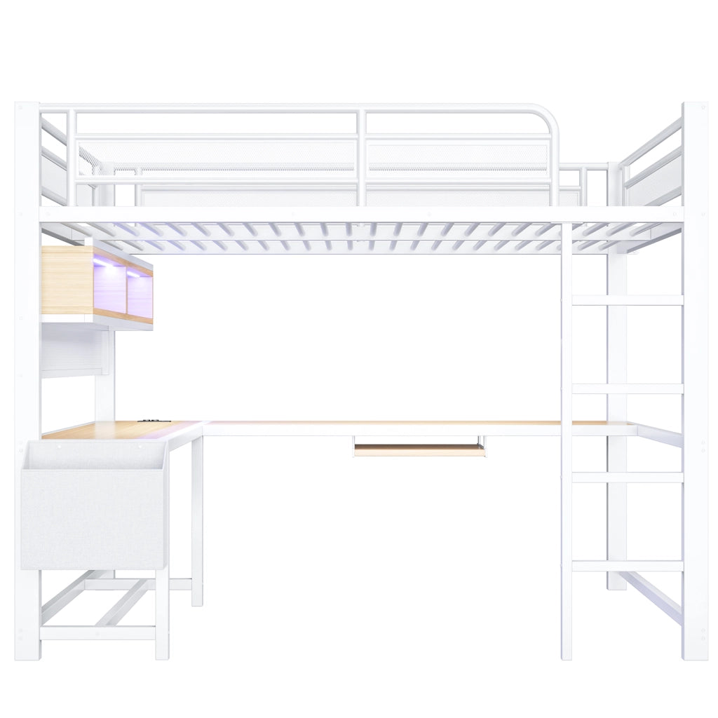 Letto a soppalco 140x200 con scrivania; LED 7 colori; prese e USB; bianco
