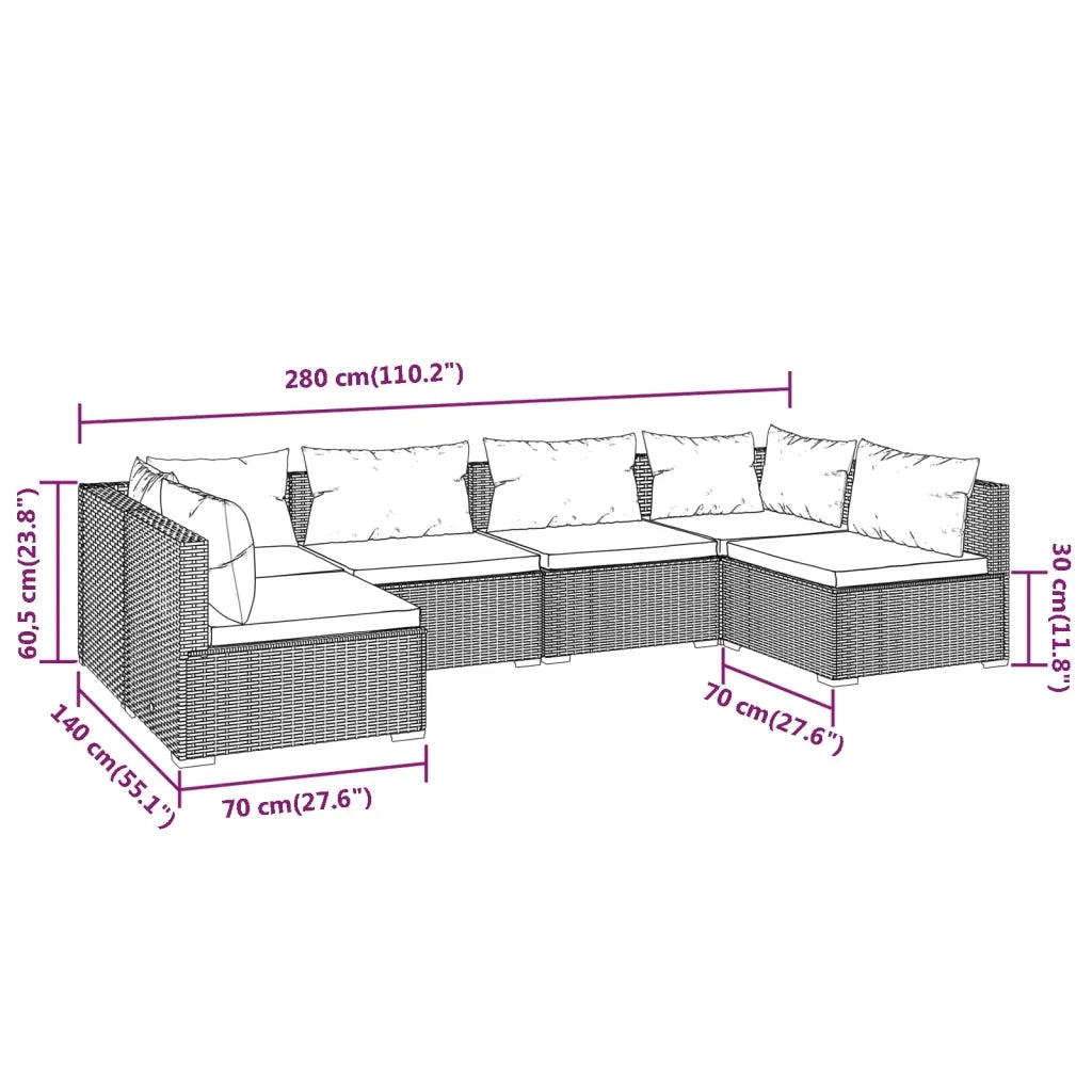 Set Divani da Giardino 6 pz con Cuscini in Polyrattan Marrone 3101875