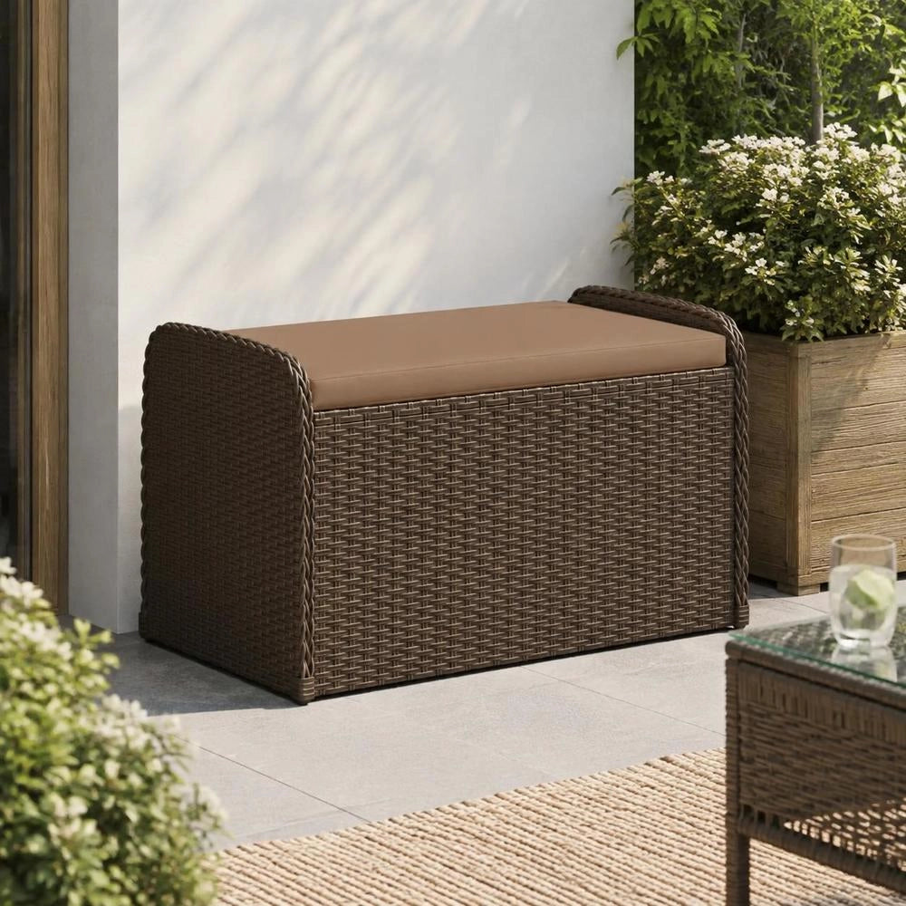 Storage Bench & Cushion, Brown, 80x51x52 Cm, Poly Rattan
