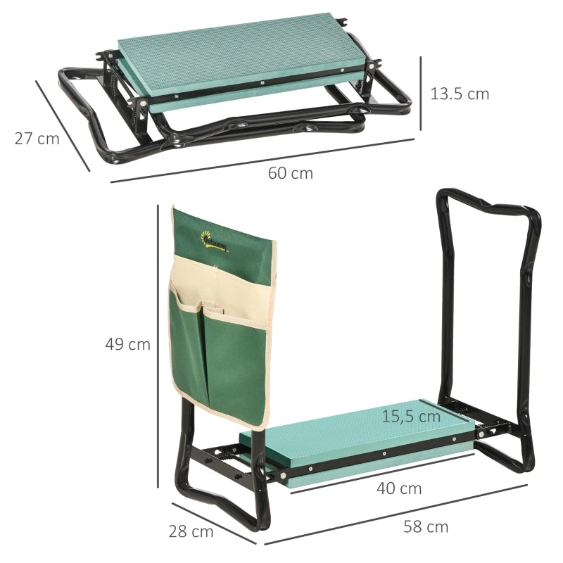 Sgabello inginocchiatoio pieghevole 2 in 1 con borsa porta attrezzi; 58 x 28 x 49 cm; verde