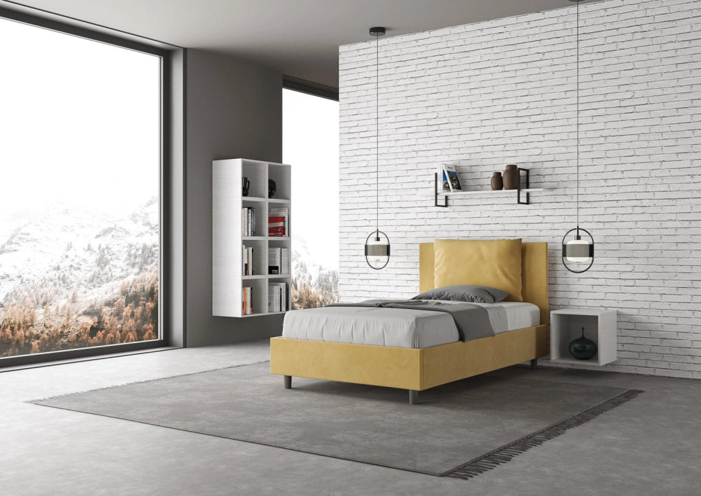Letto 1 Piazza e Mezzo 110x190 cm con Rete e Contenitore Antea Ocra
