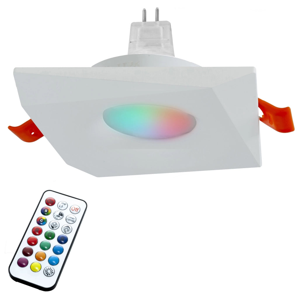 Faretto quadrato 12V incasso 65mm lampada LED 6W GU5.3 RGBW luce cromoterapia con alimentatore BIANCO LUCE 6000K