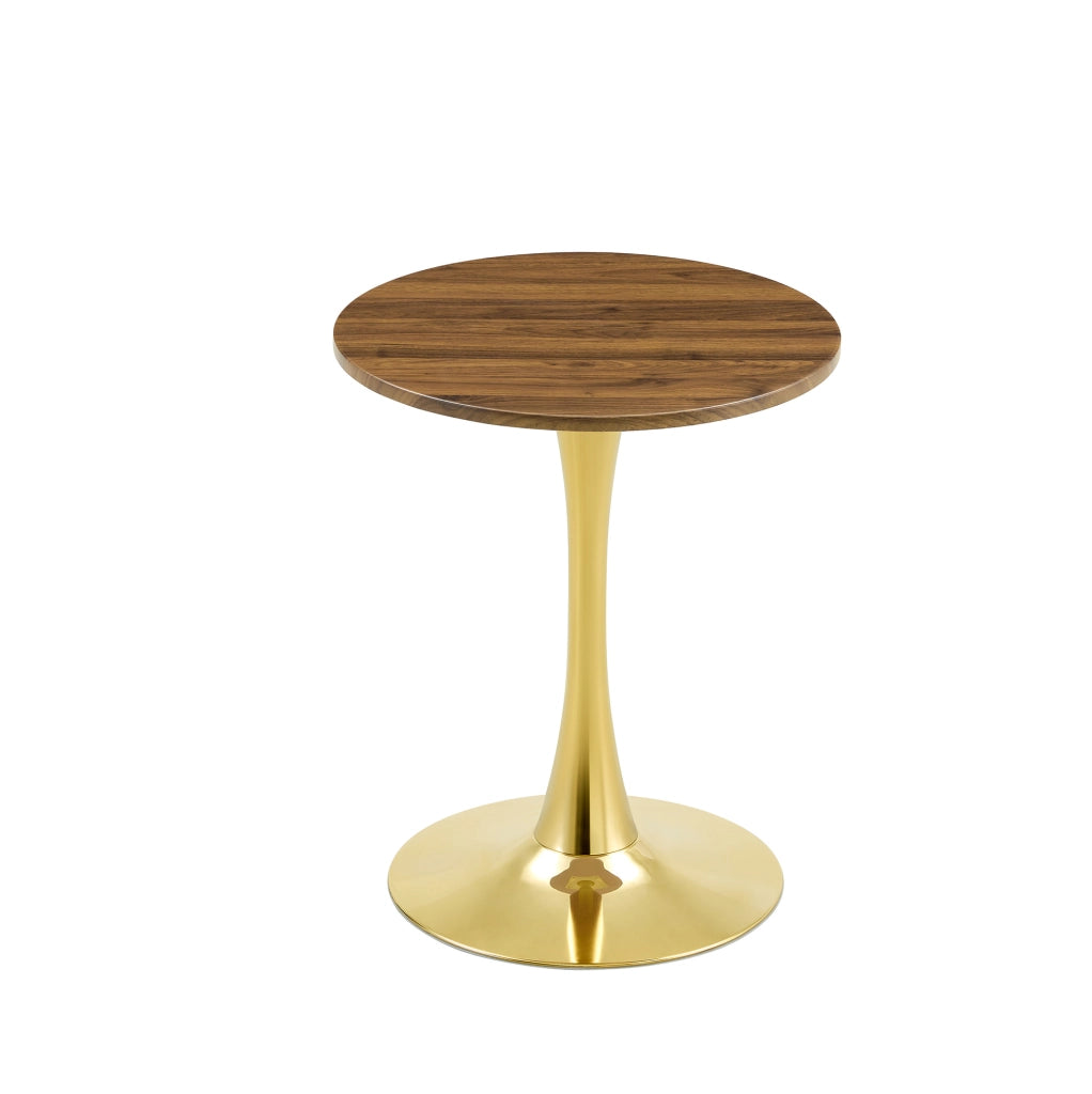 Tavolo rotondo Mid-Century in MDF e metallo; altezza 72 cm; Gold/Walnut