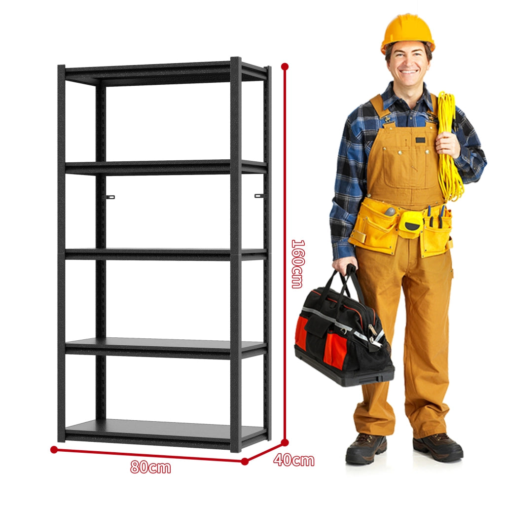 Scaffale in metallo a 5 ripiani regolabili portata 650 kg senza bulloni per garage magazzino e officina nero