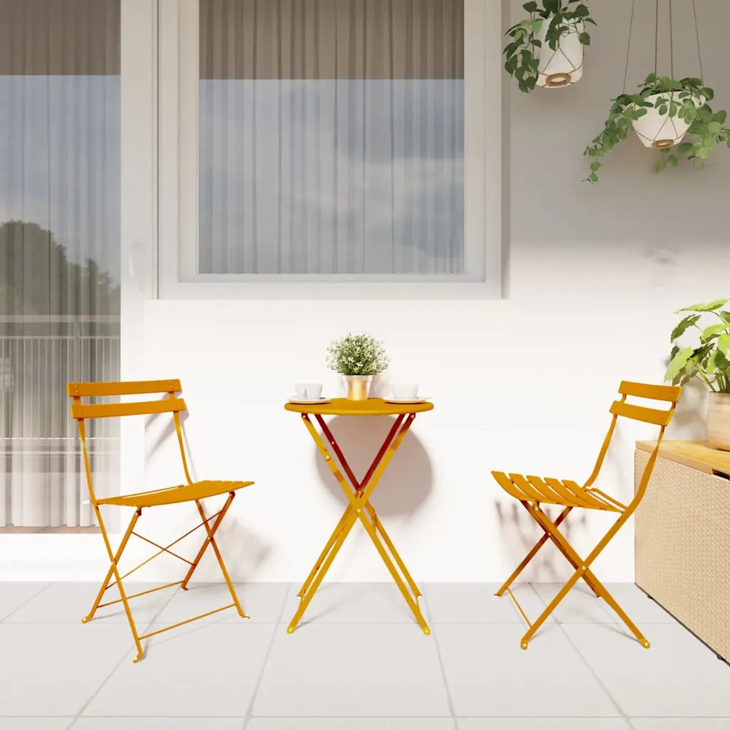 Set Bistro Pieghevole 3 pz | Set Salotto da Giardino Senape Acciaio