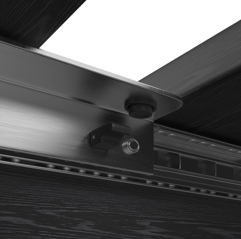 Tavolo da pranzo estensibile ULEVR 110-150 cm rotondo e ovale con ripiano integrato, MDF e metallo nero