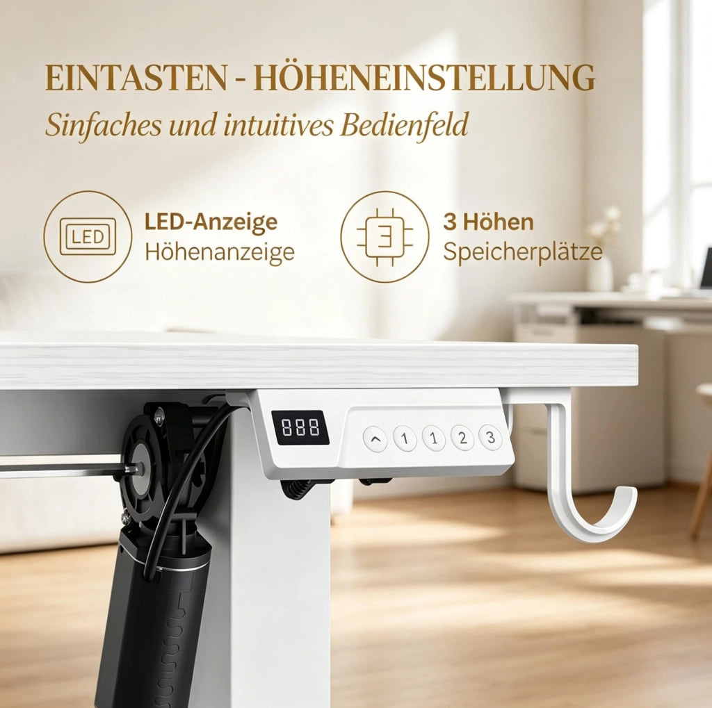 Scrivania Elettrica Regolabile in Altezza 140x60 cm con Struttura in Acciaio e Piano in Legno Bianco