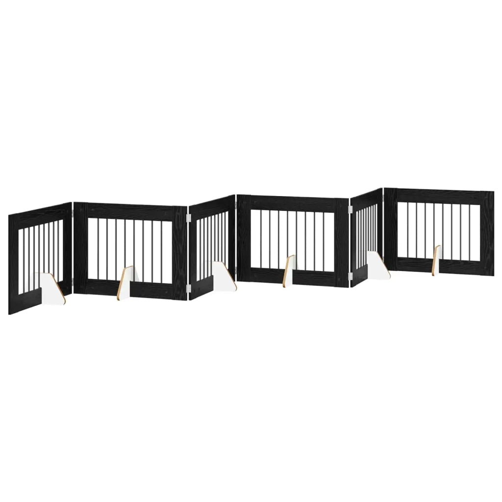 Cancello per cani pieghevole con supporti 6 pz Rovere Nero 892139