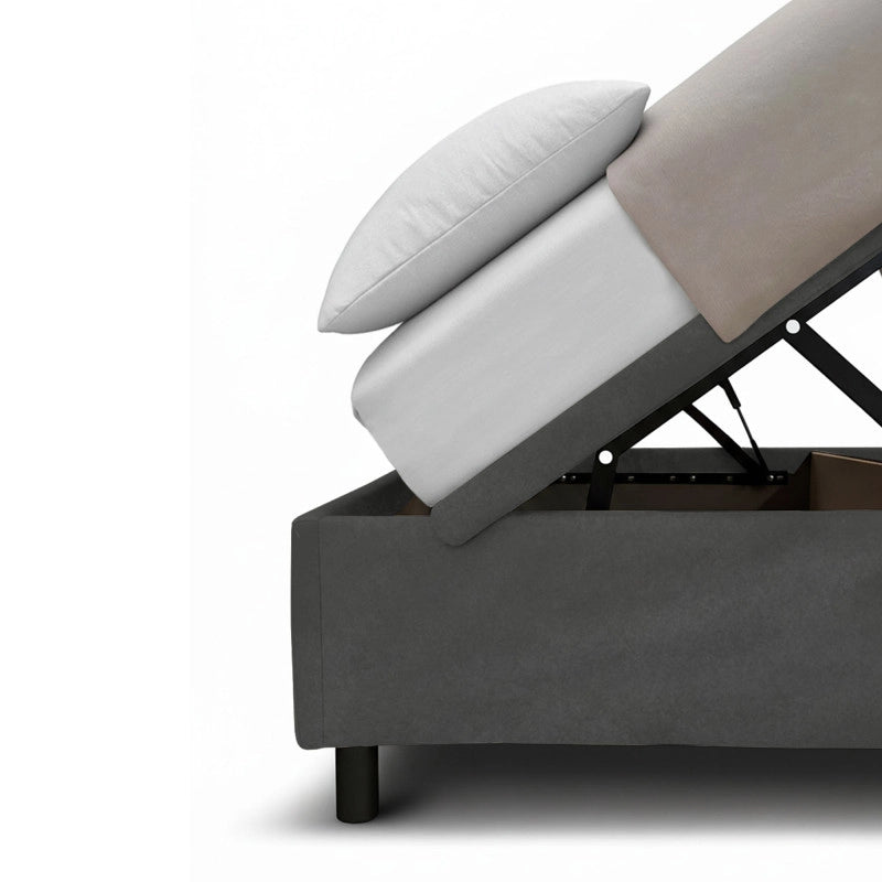 Letto imbottito Singolo 80x190 cm BoxMax - Contenitore,Microfibra,Grigio