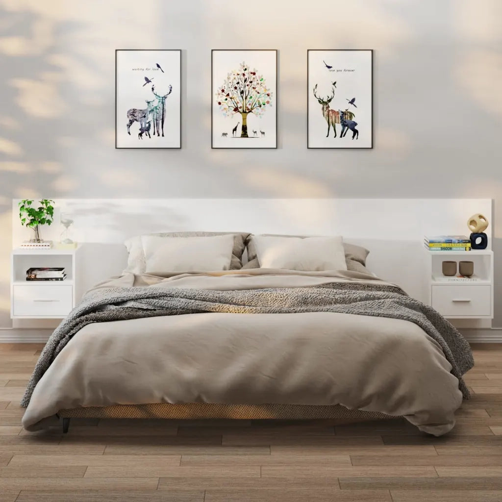 Set di 2 Comodini | Armadio da Notte | Mobiletto da notte a Parete Bianchi