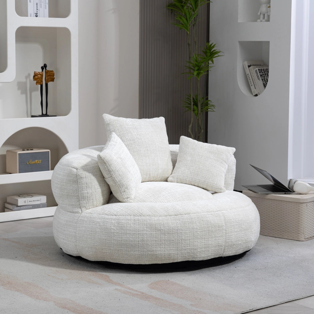 Poltrona sacco oversize in ciniglia beige 108x108x52 cm HOMVRA