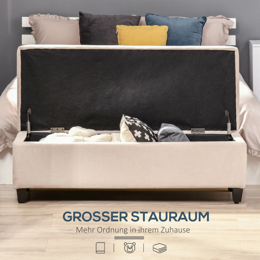 Panca imbottita con contenitore e coperchio; 125 x 49 x 41;5 cm; poliestere beige