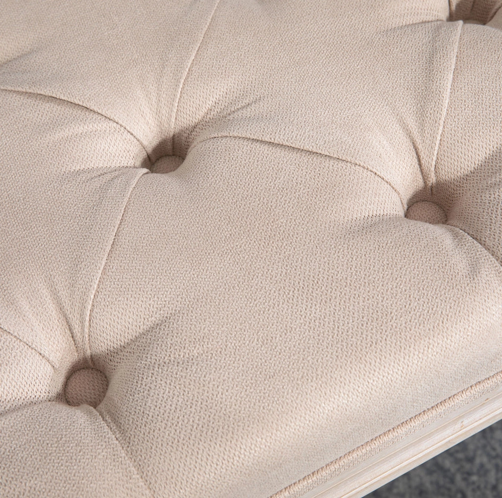 Panca Imbottita Vintage con Bottoni 80 x 40 x 43 cm Beige per Ingresso e Camera da Letto