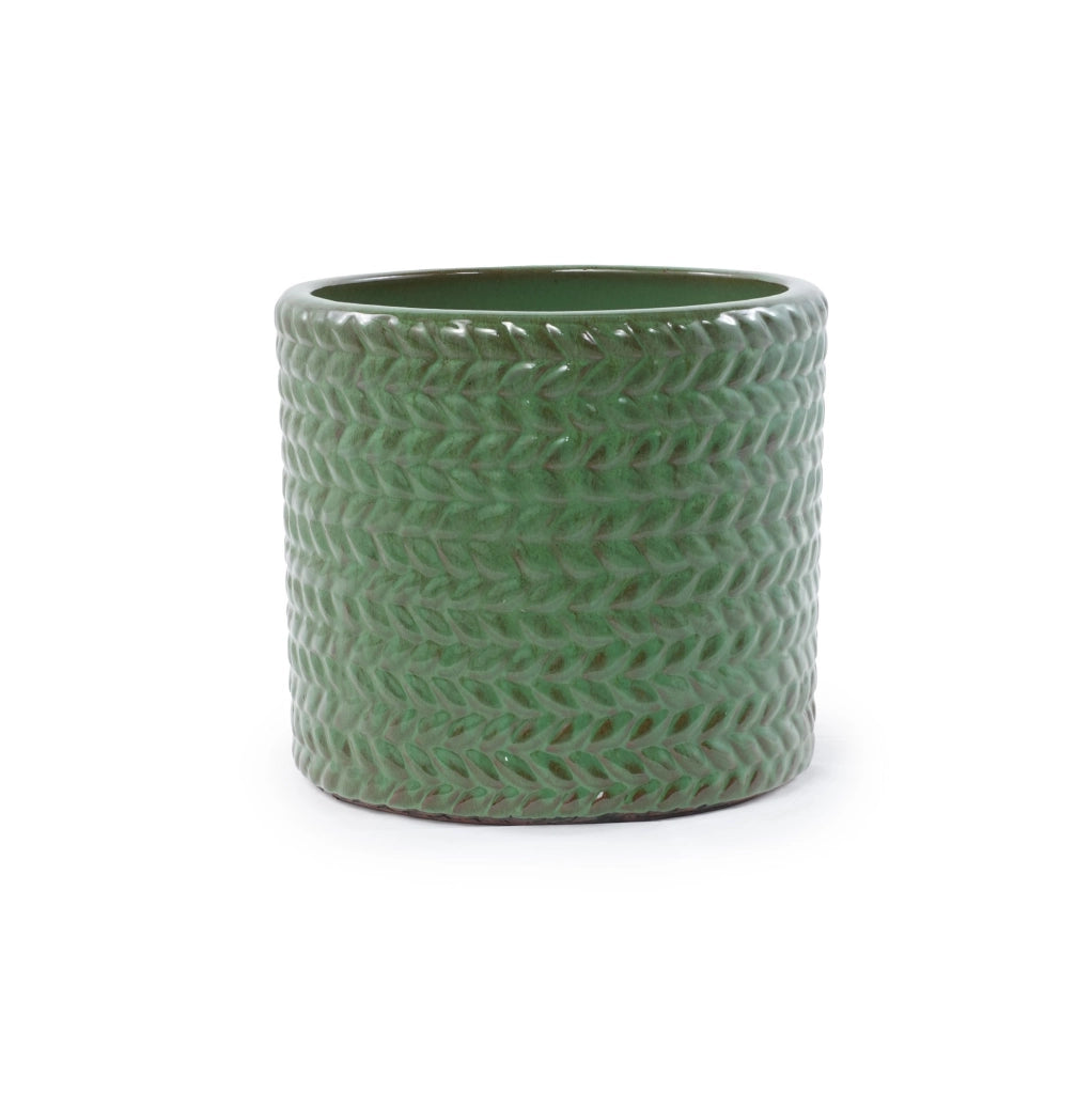 VASO in Ceramica 24,5 cm Verde Oliva con Foro di Drenaggio
