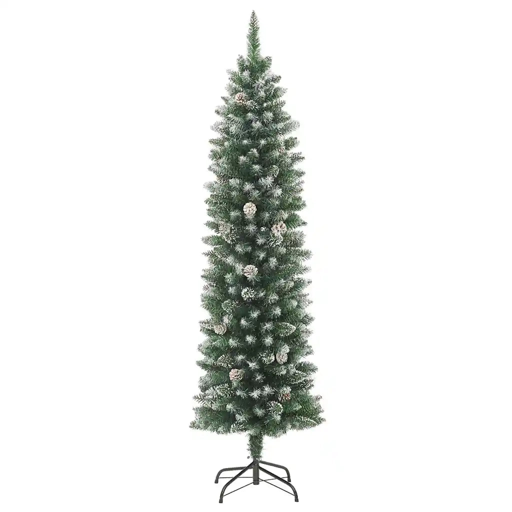 Albero di Natale Artificiale Sottile Verde e Bianco 210 cm 3395303