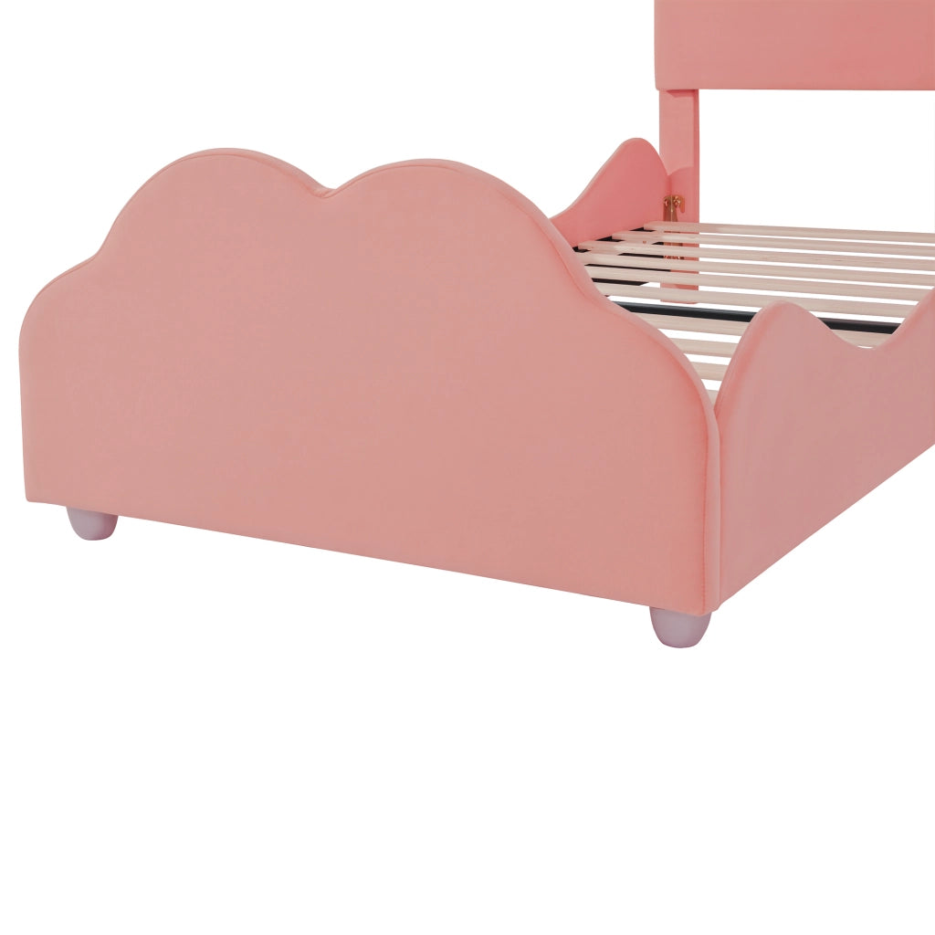 Letto per bambini singolo 90 × 200 cm con barriera alta; senza materasso; imbottito in velluto rosa