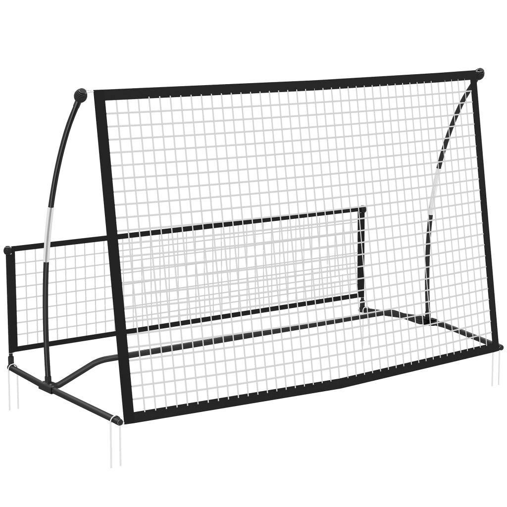 Rete da calcio portatile 2 in 1, a doppia faccia, con borsa per il trasporto e picchetti per il fissaggio a terra, dimensioni 200x94x122/52 cm, nera.