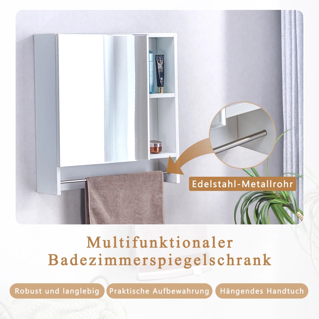 SPECCHIERA DA BAGNO A PARETE Con specchio e ripiani  bianco MDF