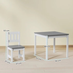 Set tavolo e 2 sedie per bambini, 3 pezzi, grigio