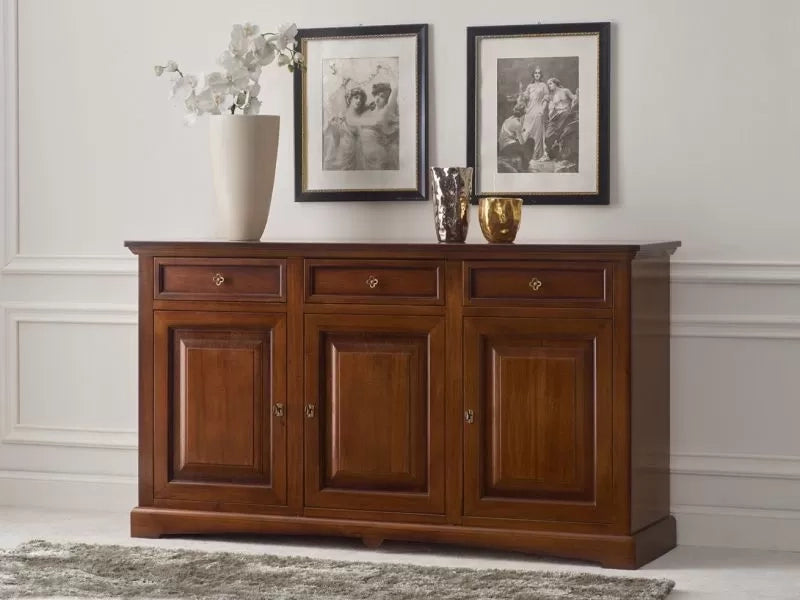 Madia credenza arte povera 3 porte legno tinta noce 170x46x96 - Mobili 2G