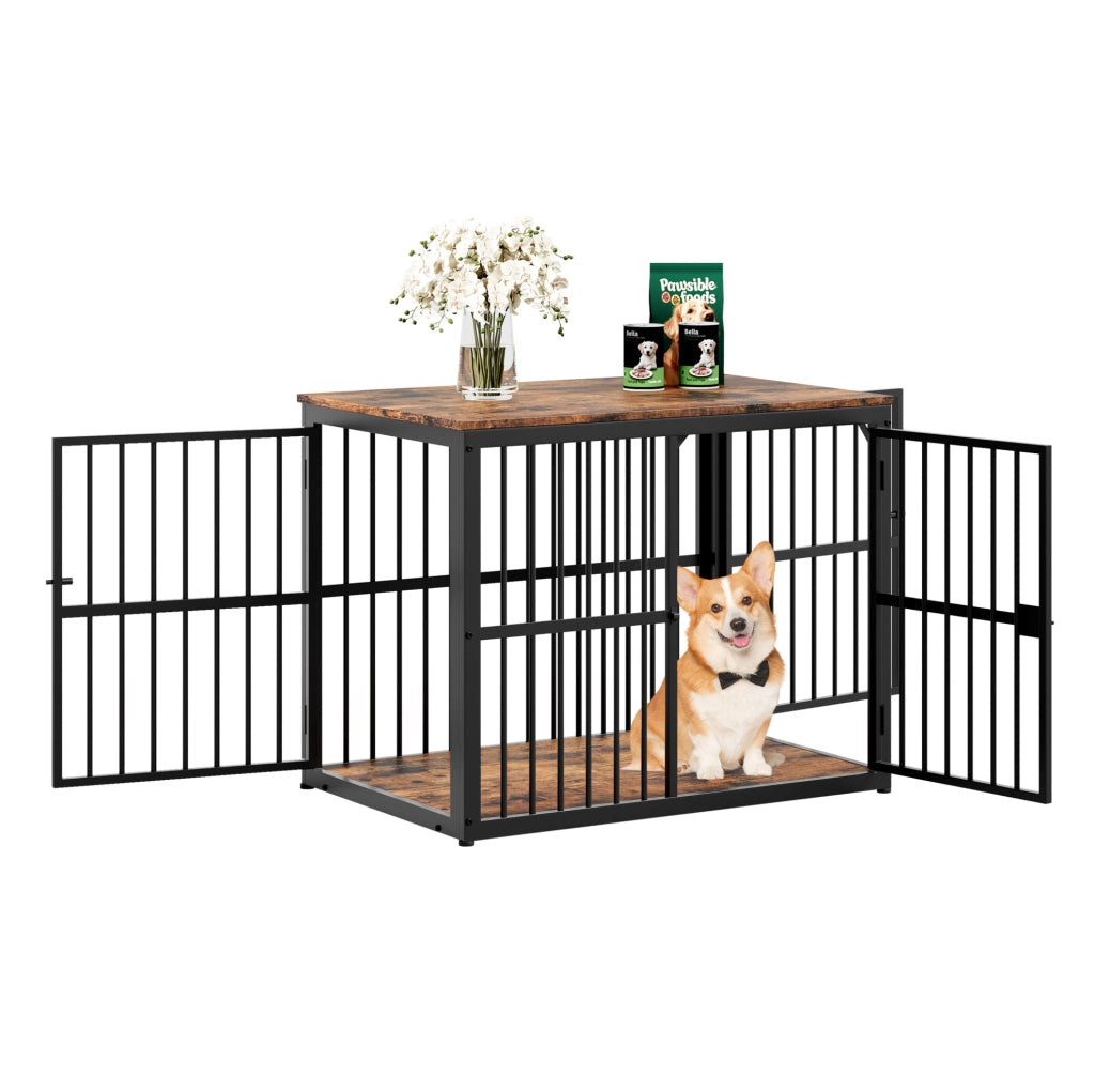 Gabbia per cani modulare 84x56x66 cm con 3 porte; piano impermeabile nero e marrone HOMVRA
