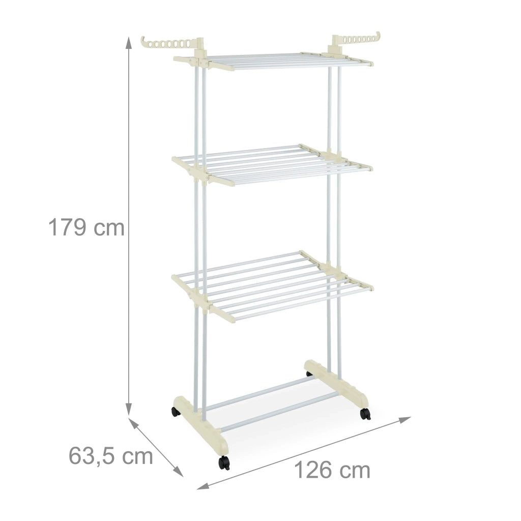 Stendibiancheria su ruote salva-spazio 4 livelli 105 x 75 x 180 cm con bracci pieghevoli in metallo bianco 13_0017285