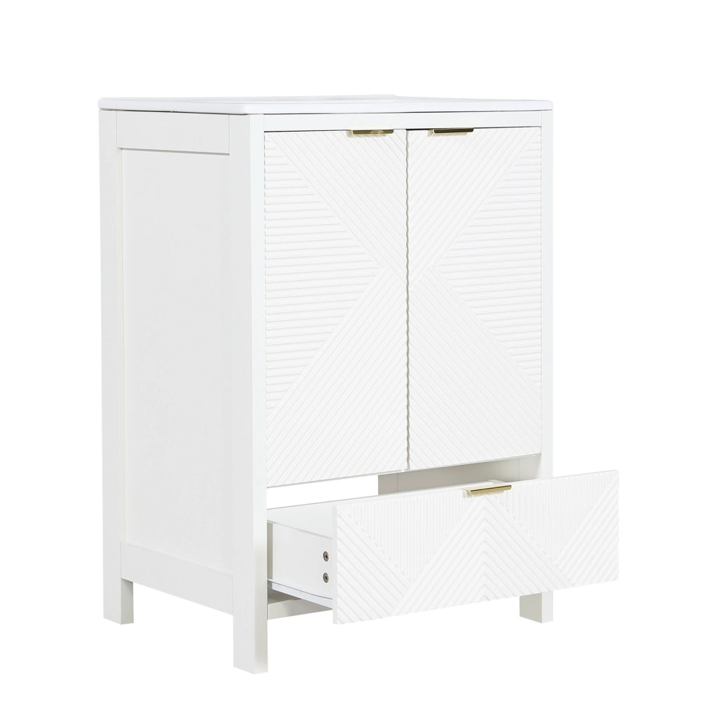 Mobile sottolavabo con lavabo in ceramica, 2 ante ammortizzate, cassetto e ripiani, per bagno, bianco, 61 × 47 × 87 cm