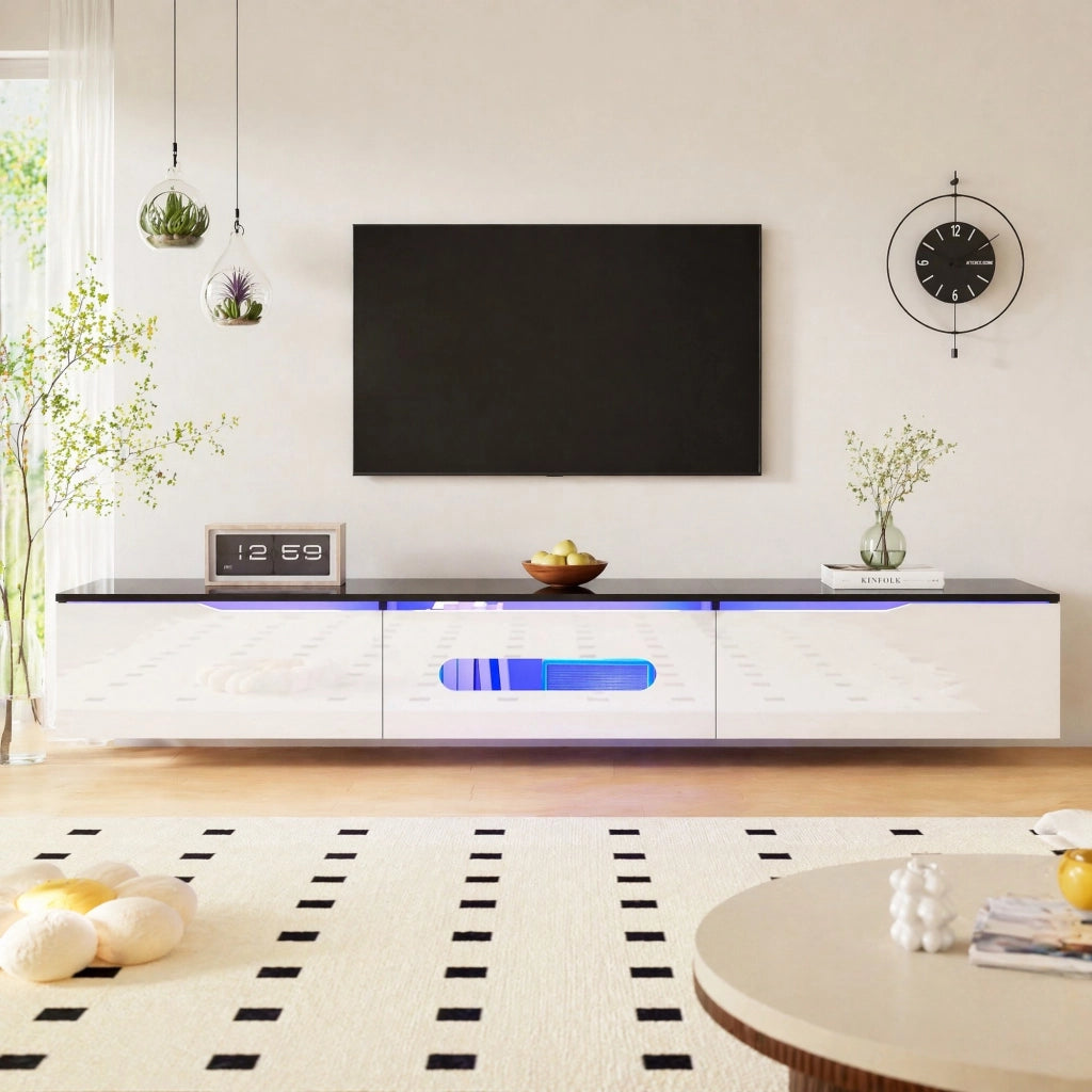 Mobile TV sospeso o da terra 180x35x30 cm con LED a 16 colori; nero e bianco