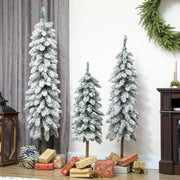 Alberi di Natale artificiali innevati, 3 pezzi da 90, 120 e 150 cm in plastica bianco e verde, salvaspazio e ignifughi