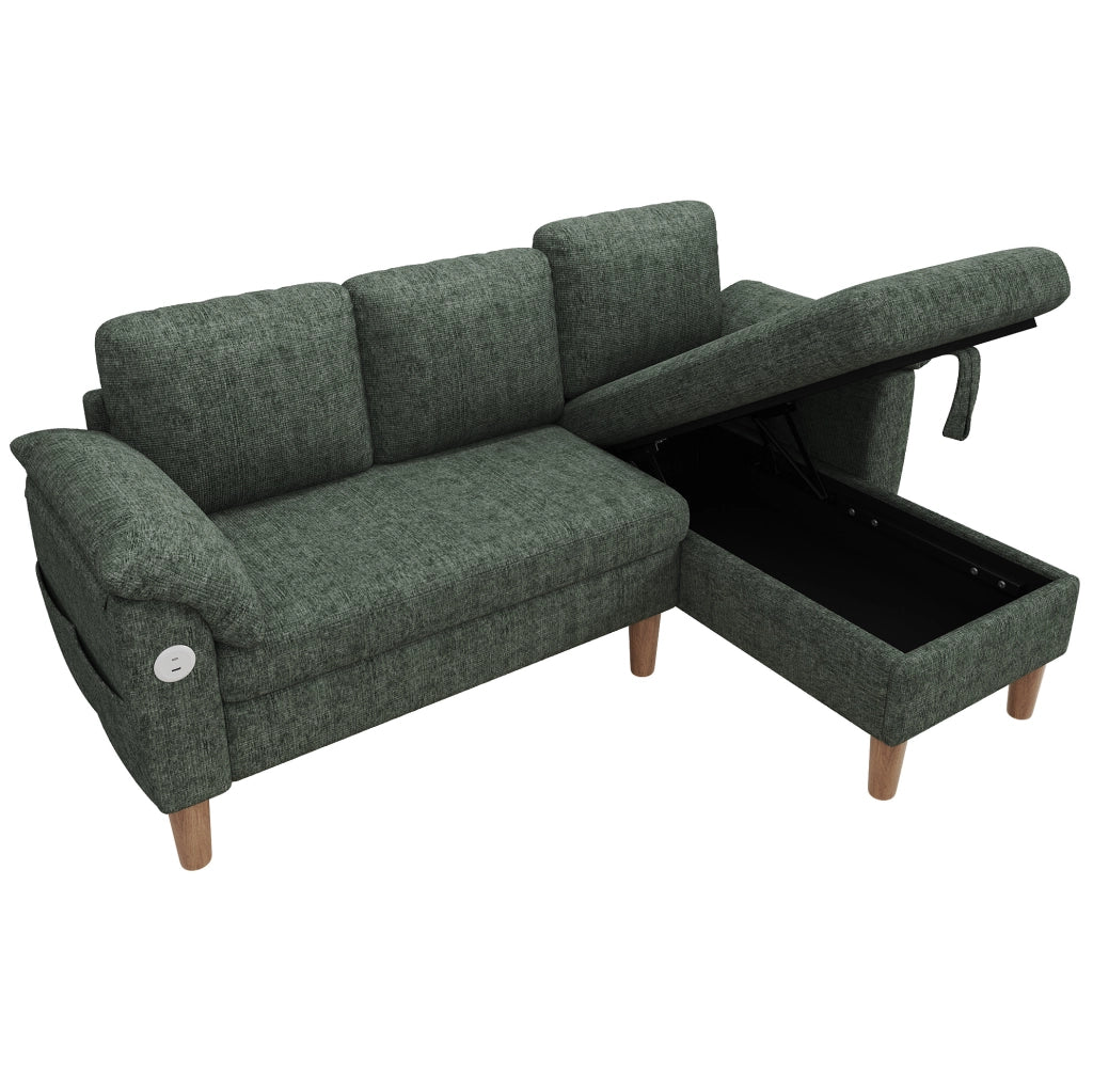 DIVANO ANGOLARE 3-4 Posti con Chaise Longue Reversibile e Vano Contenitore Verde