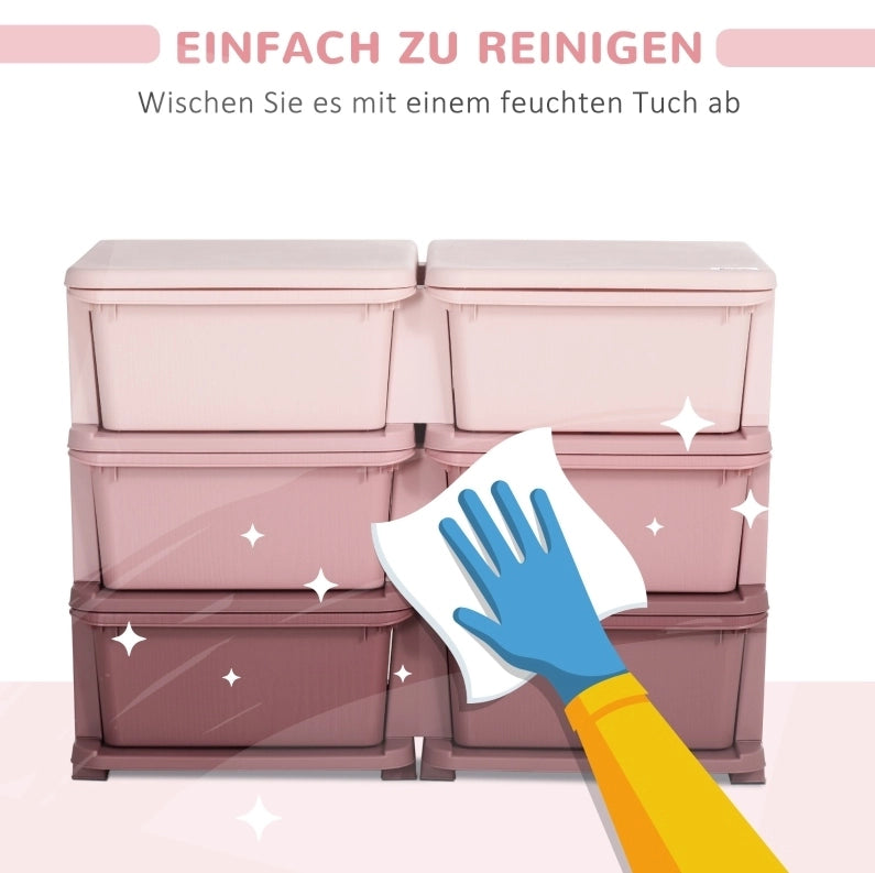 Mobile contenitore per bambini rosa con 6 cassetti