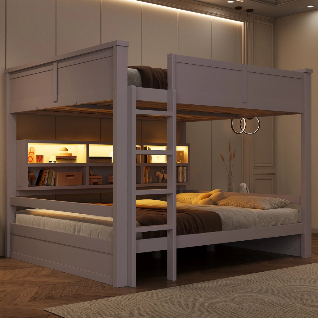 Letto a castello con armadi e LED, 160x200 cm, marrone