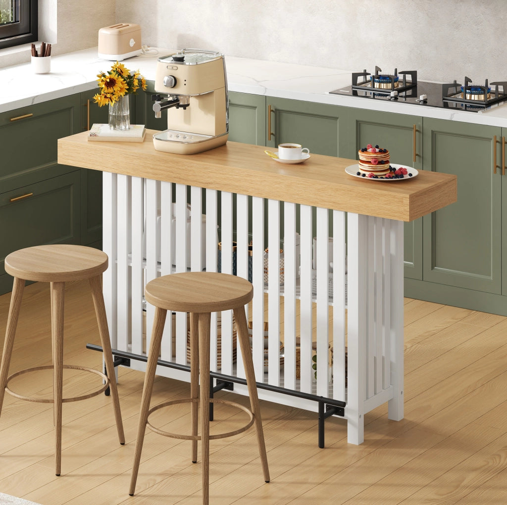 TAVOLO da bar 160x40x105 cm MDF Bianco con poggiapiedi e 2 ripiani