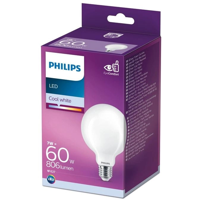 Philips 929002370901 Lampadina LED Globo E27 7W equivalente 60W 806lm 4000K Bianco Neutro colore Bianco