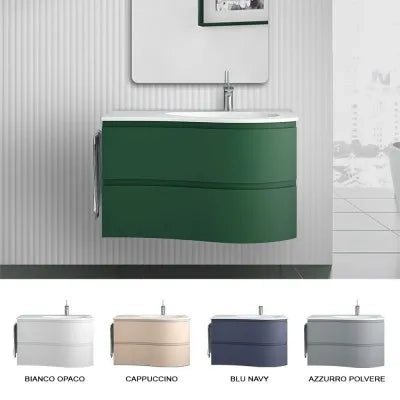Mobile bagno sospeso 90 cm Melody verde bosco con vasca a destra