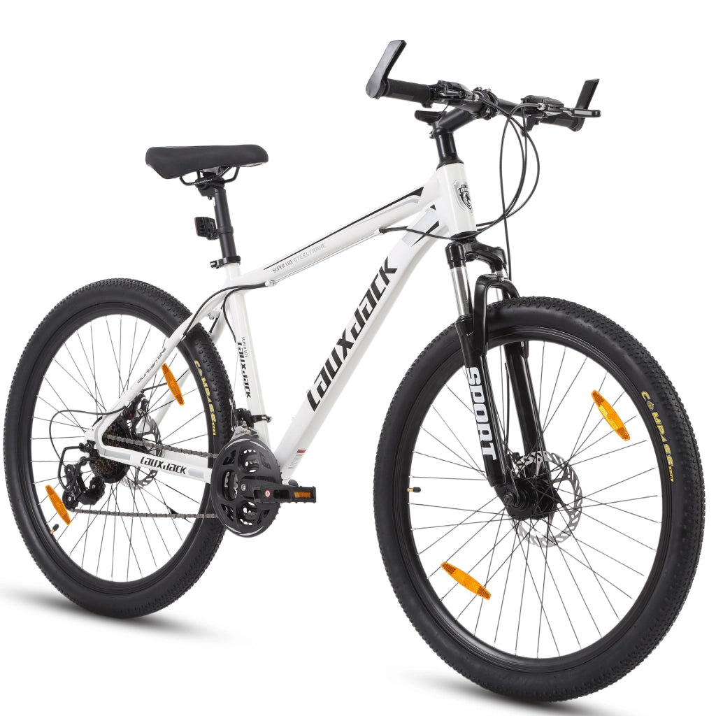 Mountain bike con cambio a catena a 21 velocità forcella ammortizzata manubrio antiscivolo in ferro bianco per adulti