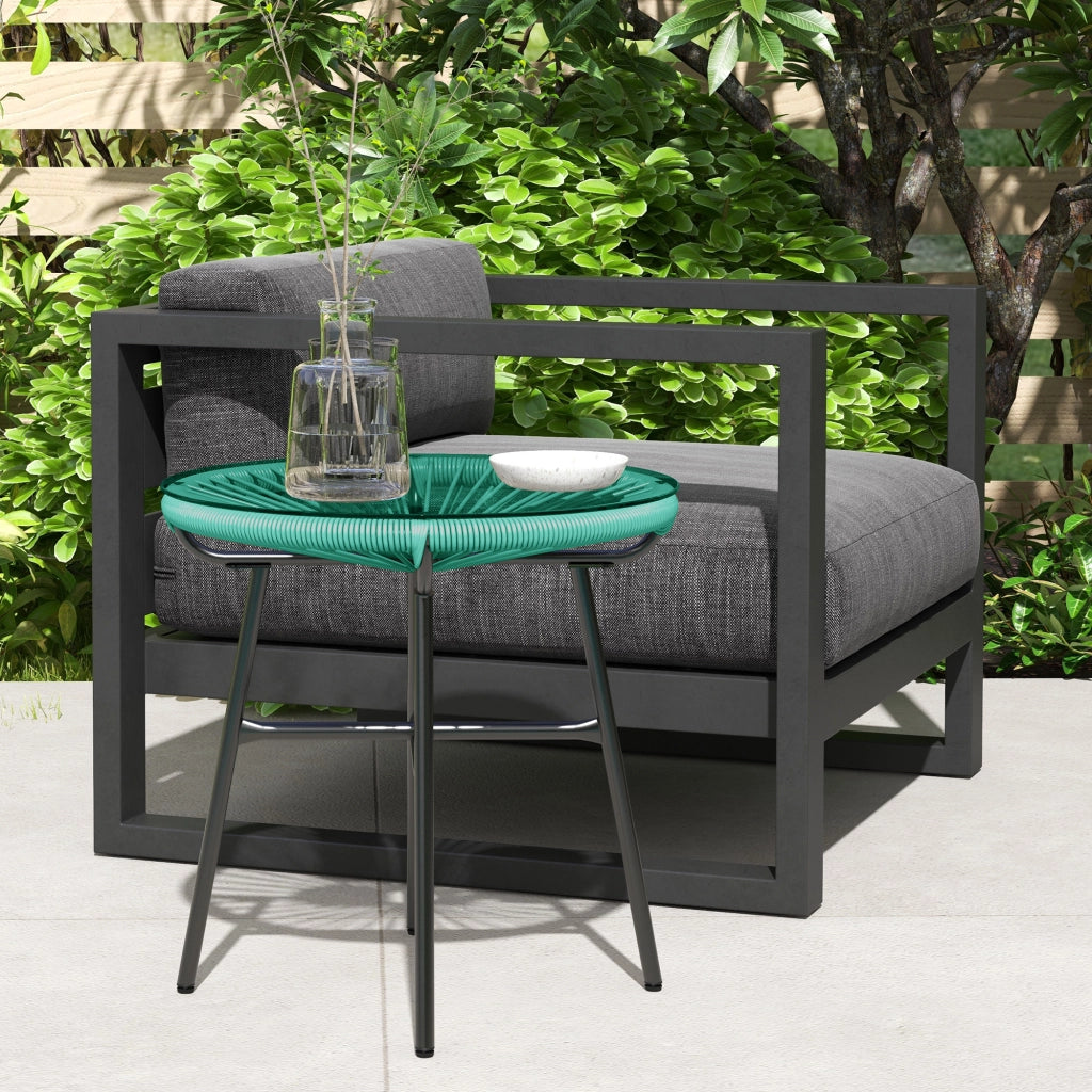 Tavolino da Giardino Tondo in Rattan PE e Metallo con Piano in Vetro Temperato, Tavolino da Salotto da Esterno Ø 50 x 50H cm